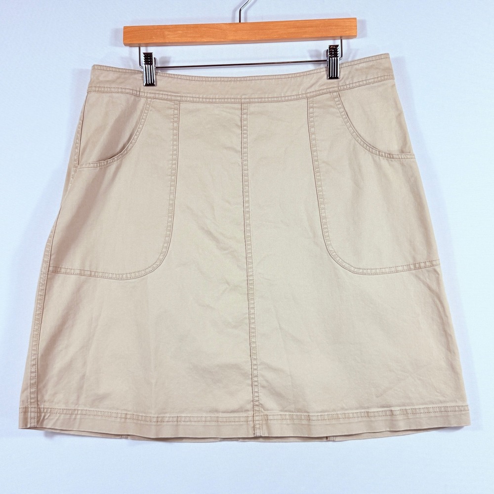L.L. Bean Chino Skirt Womens 12 Tan Khaki Cotton Twill Utility Gorpcore Classic